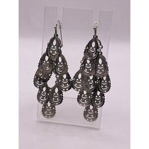 Chandelier Silver Tone Filigree Dangle Earrings